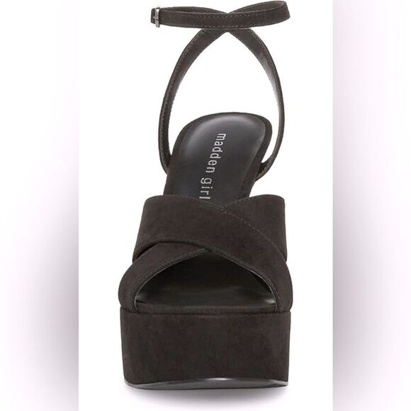 MADDEN GIRL Loolaa Platform Sandals Womens Size 8.5 Black Fabric Dress Heels NEW - Picture 2 of 7